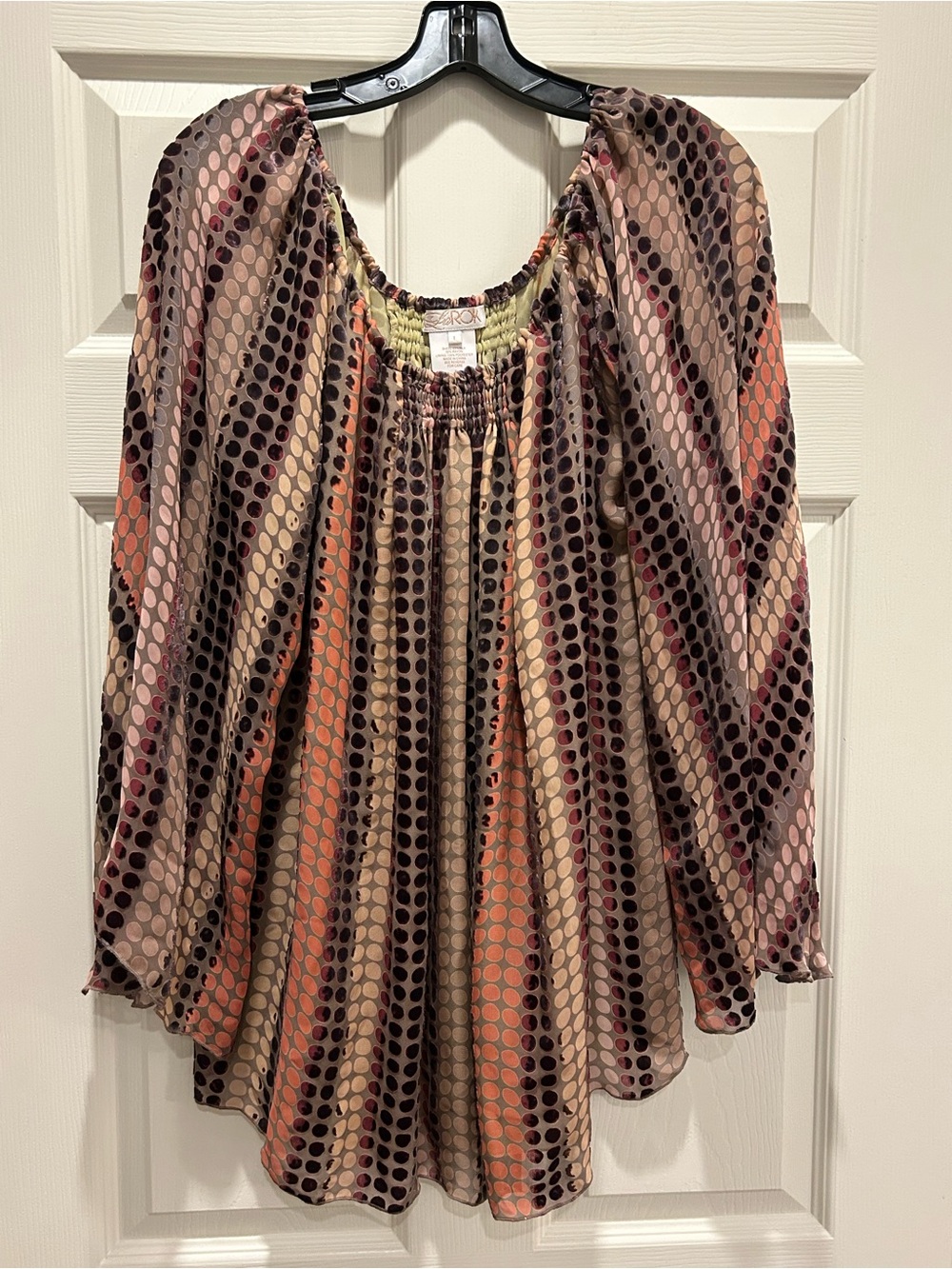 LaROK Women’s Peasant Blouse in Multi-Colored Dot Stripe